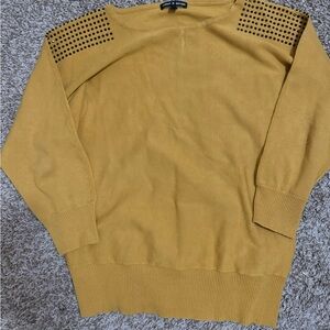 Cable & Gauge Mustard Crewneck with Studded Shoulders